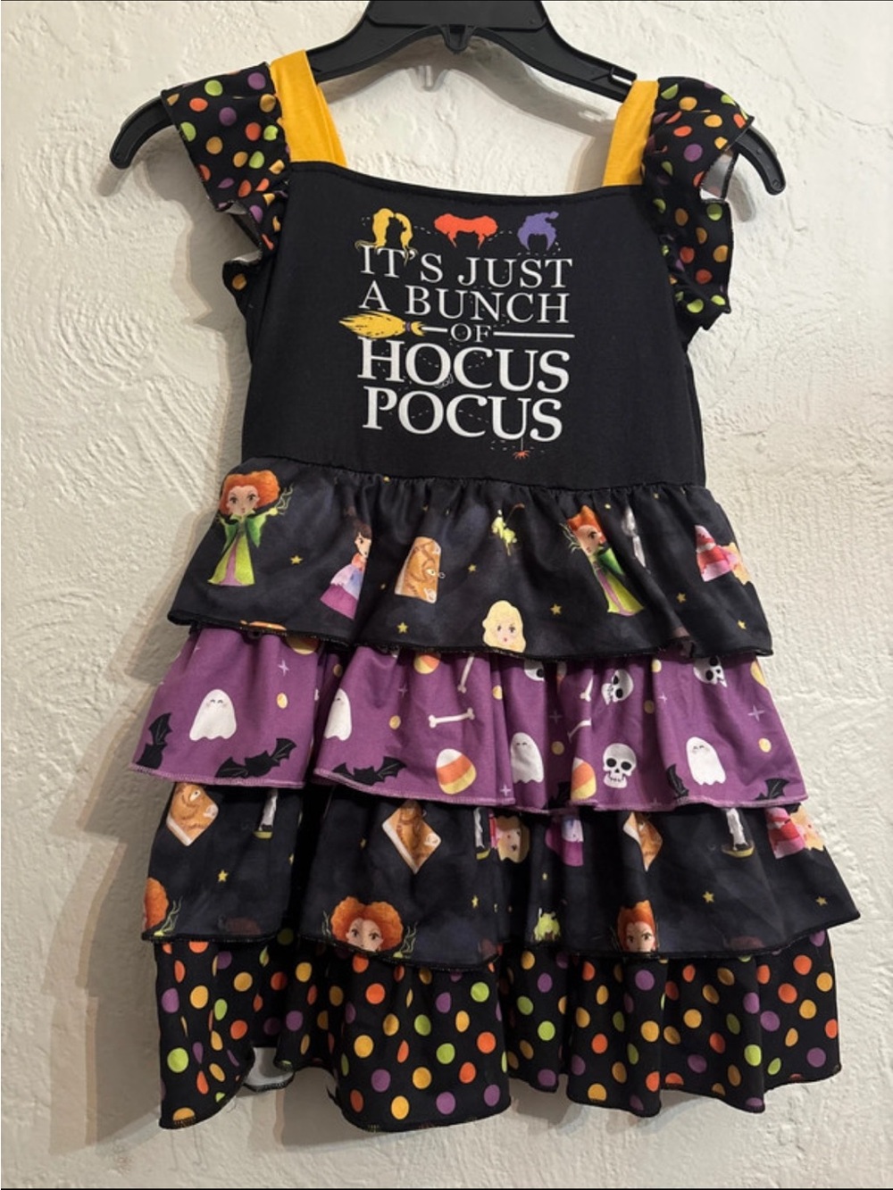 Disney Hocus Pocus Girls' Black, Purple & Yellow Halloween Dress